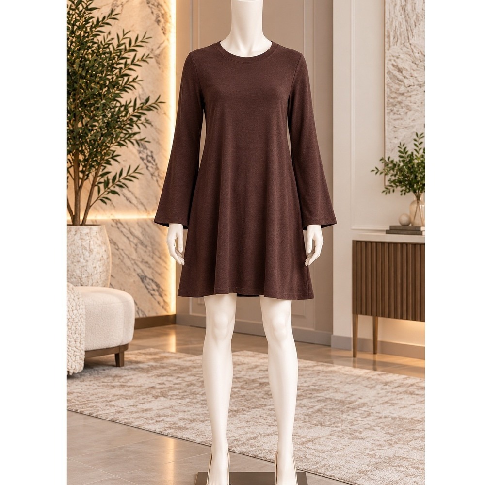 Gap Women Fit Flare Mini Dress Terra Brown Long Sleeve Solid XL
